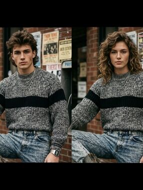 Vintage BEST WORLD England Marled Chunky Knit Sweater Hong Kong M Black Gray Str